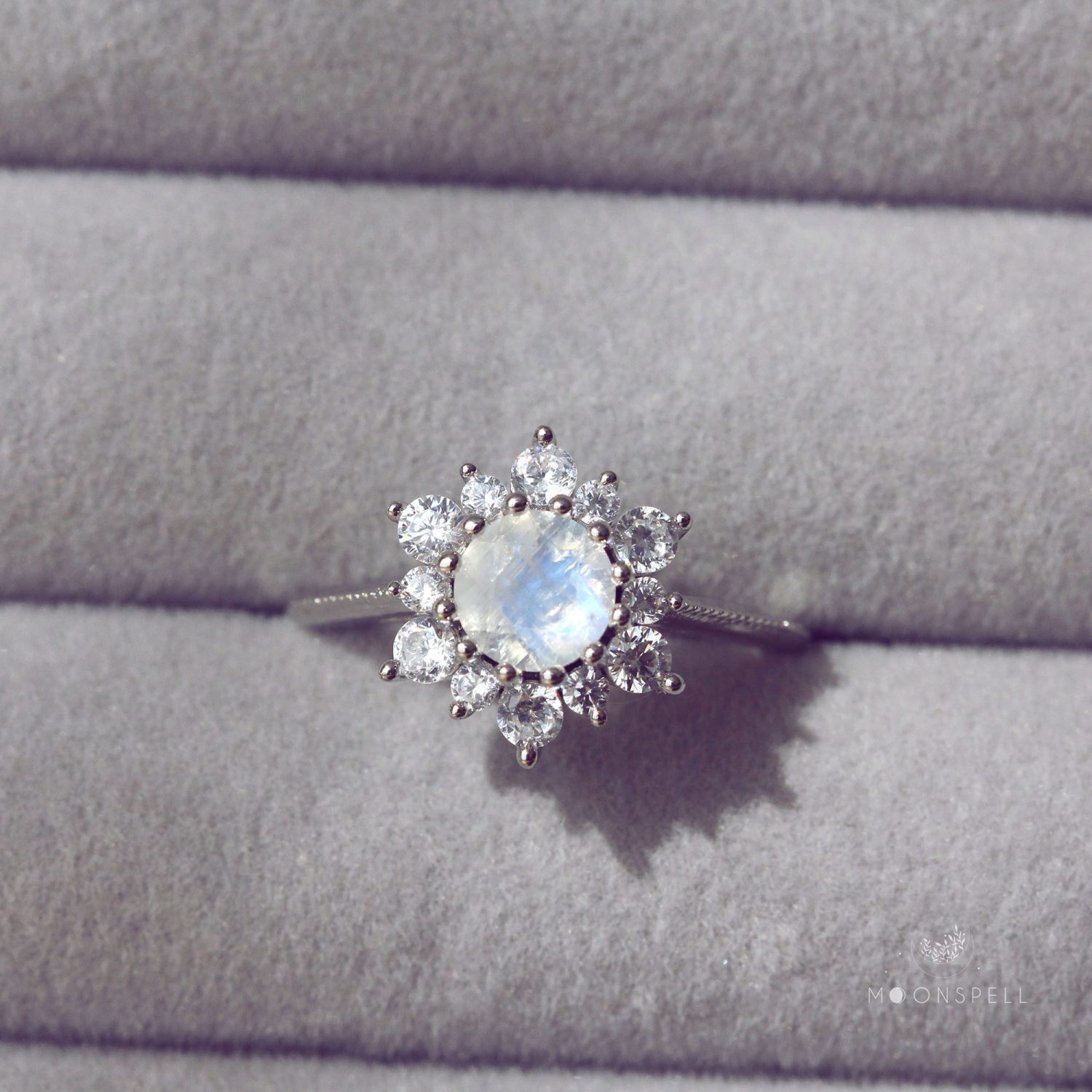 moonstone ring luxury shining rainbow moonstone flower zircons ring fine jewelry sterling silver gemstone gem june birthstone gift for her elvish