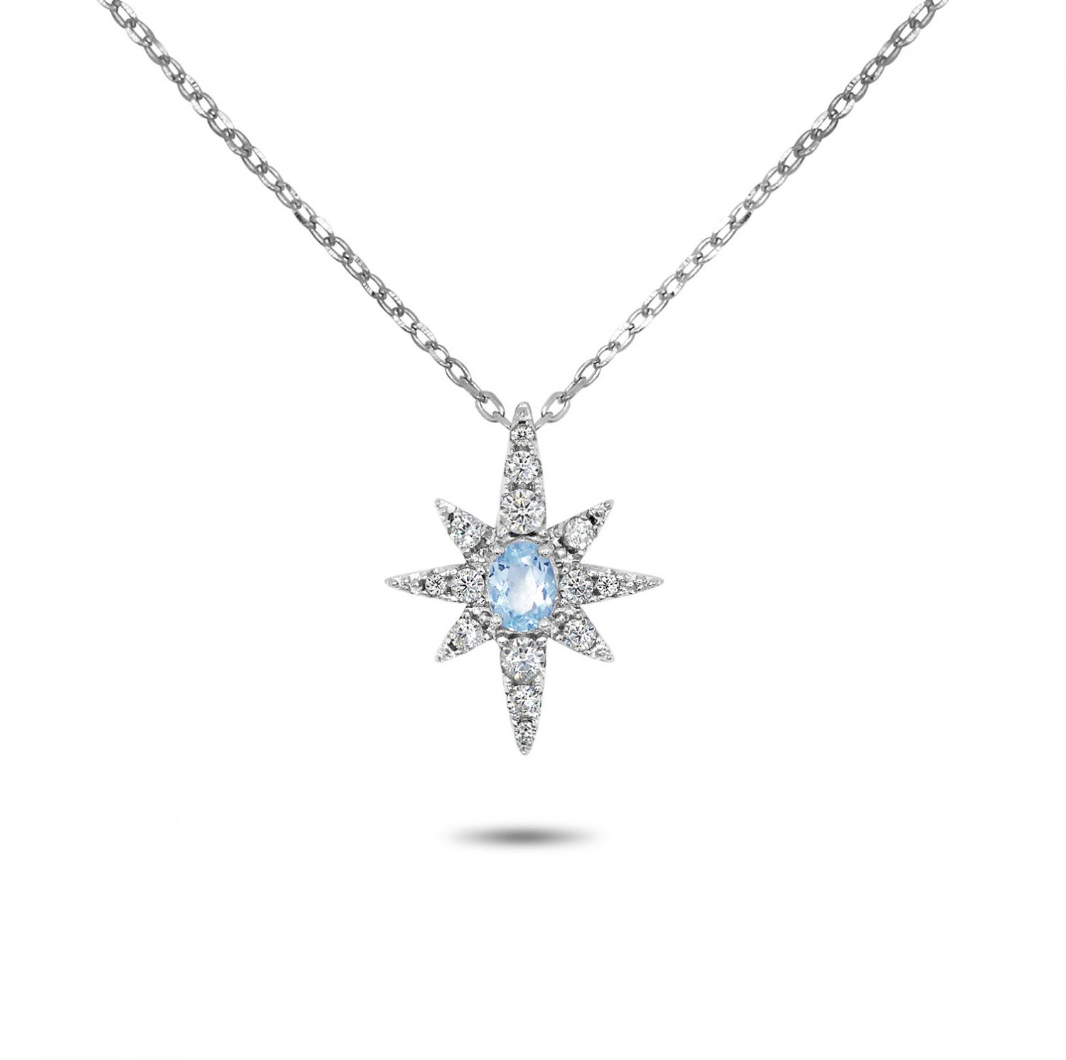 north star necklace blue topaz 925 sterling silver white gold 18k plating vermeil precious fine jewelry gift for her birthday handmade symbol mystical witch